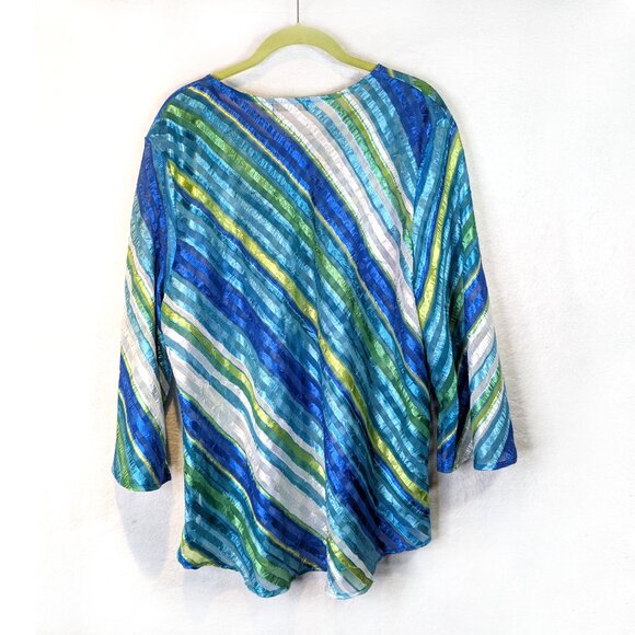 Picadilly Fashions Diagonal sheer ribbon Blouse Size Large - Picture 2 of 3